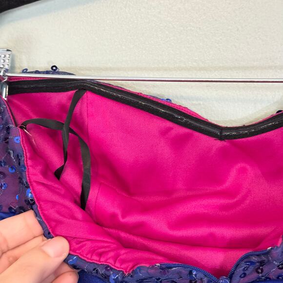 BCX Prom Dress Junior 9 Blue Sequin Mini Fit & Flare Sweetheart Strapless NWT - Picture 5 of 10